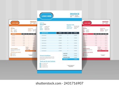  unique,clean and simple invoice template design with color and concept variation