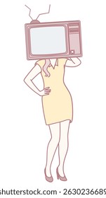 A uniquely creative illustration depicts a woman with a vintage television set as her head, symbolizing media influence