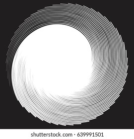 Uniquely deformed swirl, twirl shape. monochrome spiral design element. black and white abstract illustration