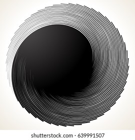 Uniquely deformed swirl, twirl shape. monochrome spiral design element. black and white abstract illustration