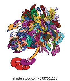 uniquely shaped abstract design with arbitrary mix of plants and animals