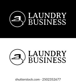 Uniquely shaped iron for simple elegant laundry dry cleaning logo design
