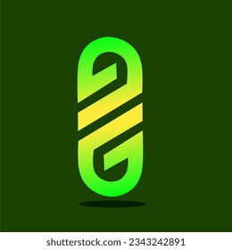 uniquely shaped logo image with green and yellow gradient colors
