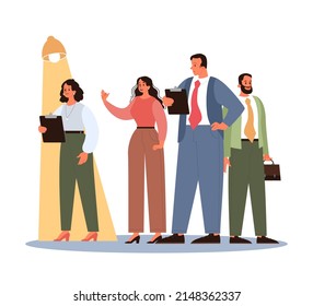 Uniqueness and individuality concept. Character standing out from the crowd, choosing another way. Flat vector illustration
