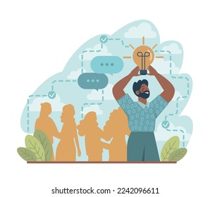 Uniqueness and individuality concept. Character standing out from the crowd, choosing another way. Original idea or path. Flat vector illustration