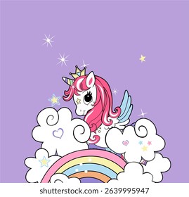 Uniron and rainbow shining stars t-shirt graphic design vector illustration 