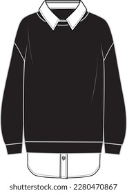 Unisex 2 in 1 Sweat Dress. Technical fashion illustration. Front, black colour. Unisex CAD mock-up.