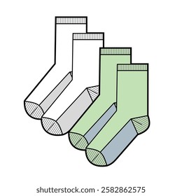 Unisex casual socks technical illustration vector mockup template.