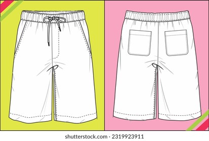 UNISEX CHINO SHORTS WITH BACK POCKET FLAT SKETCH FASHION TEMPLATE TECHNICAL ILLUSTRATION