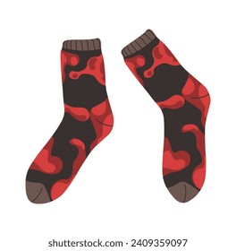 Unisex clothing, isolated warm socks with print for men and women. Stylish and fashionable clothes, and accessories for outfit complement. Shop or store assortment of stockings. Vector in flat styles