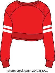 Unisex Crop Stripe Sweatshirt. Technical fashion sweatshirt illustration. Flat apparel sweat template front, red color. Unisex CAD mock-up.