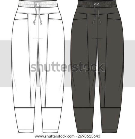 Unisex cut and sew panel block sweatpants, fashion technical drawing, illustration. Relaxed fit pants, vector. CAD, MOCKUP.
