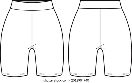 Unisex Cycling Shorts- Shorts technical fashion illustration. Flat apparel shorts template front and back, white colour. Unisex CAD mock-up. - Shutterstock ID 2012904740
