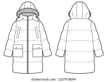 Unisex down jacket, hooded jacket with fur.