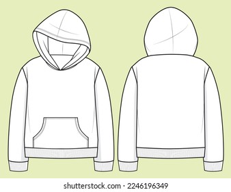 Unisex Fleece Hoodie fashion Technical Flat Sketch Mockup Cad Design