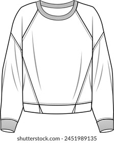 Unisex Front Split Sweatshirt. Technical fashion illustration. Front, white colour. Unisex CAD mock-up.