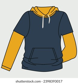 Unisex Hoodie fashion design. Set of Hoodie Sweatshirt fashion flat technical drawing template, zip-up, front and back view, white, women, men CAD mockup.