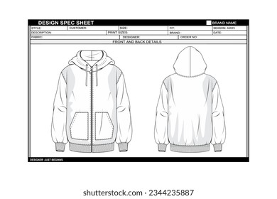 UNISEX HOODIE ZIPPER T SHIRT DRAWSKETCHPATTERTEMPLATE