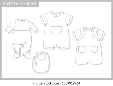 Unisex layette Baby vector template pattern