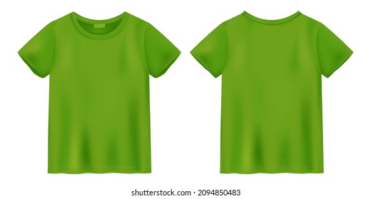 Unisex light green t shirt mock up. T-shirt design template. Short sleeve tee. Front and back views. Vector illustration.