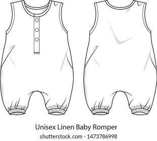 Unisex Linen Baby Romper vector template pattern