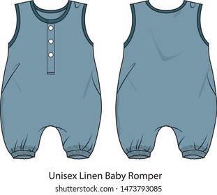Unisex Linen Baby Romper vector template pattern