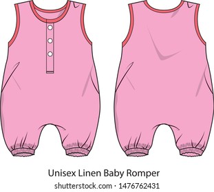 Unisex Linen Baby Romper vector template pattern