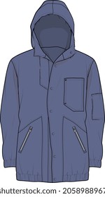 UNISEX LONG COAT WITH CAP AND POCKETS SWEAT TOPS VECTOR
