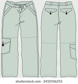 Unisex, Men, Women Folded Denim, Jeans Front and Back View of Vector Fashion Illustrations, CAD, Technical Drawing, Blueprint.