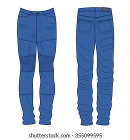 Unisex outlined template jeans front & back view, vector illustration isolated on white background