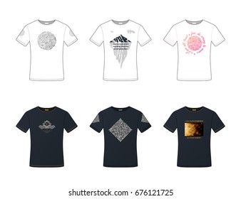 Camisetas de patrón Unisex. Ilustración aislada de vectores masculino y femenino blanco y negro.
