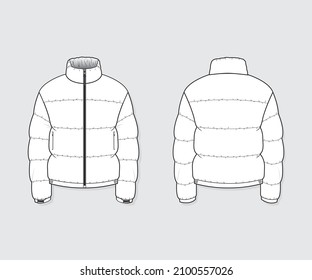 UNISEX PUFFER JACKET - Fashion Vector Drawing, Flat Sketch, Fashion Template for adobe Illustrator svg