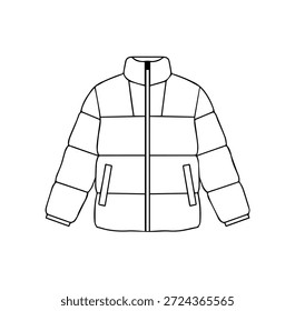 Unisex Puffer Jacket Outline Vektorgrafik, Winter Steppdecke Decke Technische Flachskizze für Bekleidungsproduktion und Modedesign