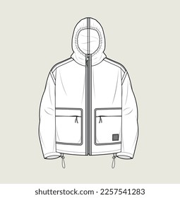 unisex pullover hoody flat sketch illustration