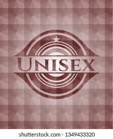 Unisex red badge with geometric pattern background. Seamless.