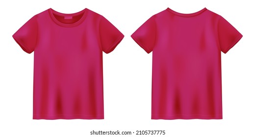 Unisex red t shirt mock up. T-shirt design template. Short sleeve tee. Front and back views. Vector illustration.