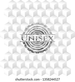 Unisex retro style grey emblem with geometric cube white background