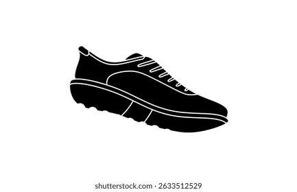 Unisex running shoes in black fill icon with visible detailing, ideal for fashion design, athletic product mockups, or e-commerce UI icons. Editable vector EPS.