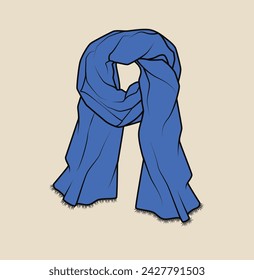 unisex scarf flat sketch illustration, women men scarf 