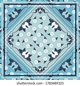 Unisex Seamless pattern based on square ornament paisley Bandana Print. Best motive for print on fabric or paper.