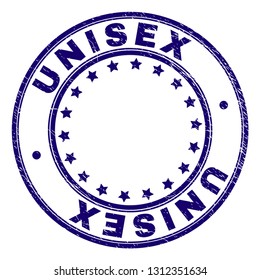 UNISEX stamp seal watermark with grunge texture. Designed with circles and stars. Blue vector rubber print of UNISEX title with retro texture.