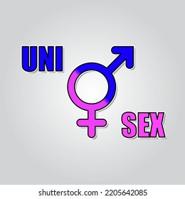 Unisex Symbol. Male And Female Sex Sign Combined, In Blue Pink. Vector Illustration