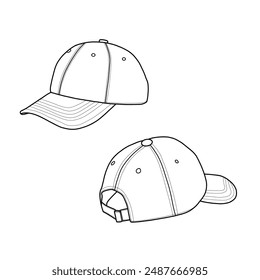 Unisex tennis cap, baseball hat, golf cap, hiking cap mockup. Illustration isolated on white background.