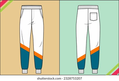 UNISEX TRACK PANT WITH BOTTOM CUFF SKETCH FASHION TEMPLATE TECHNICAL ILLUSTRATION