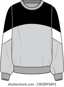 Unisex Trimmed Oversize Sweatshirt. Technical fashion sweatshirt illustration. Flat apparel sweat template front, white color. Women's CAD mock-up.