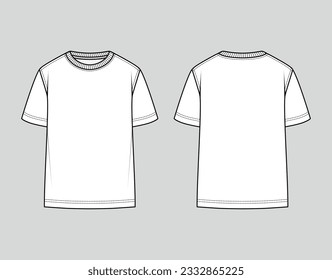 Unisex t-shirt round neck. Oversize fit. Vector technical sketch