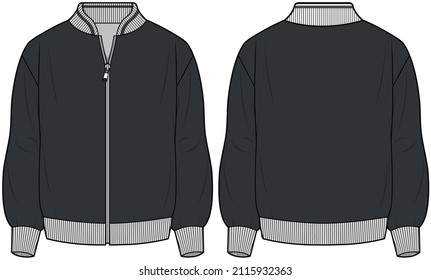 Unisex Varsity JacketFront and Back View. Fashion Illustration, Vector, CAD, Technical Drawing, Flat drawing.	