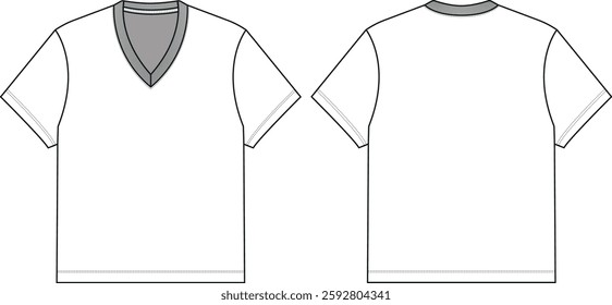 Unisex V-Neck Basic TShirt Fashion Flat Sketch Vector