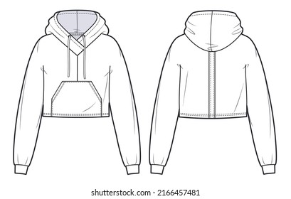 Girl's cropped Sweatshirt design fashion flat sketch template