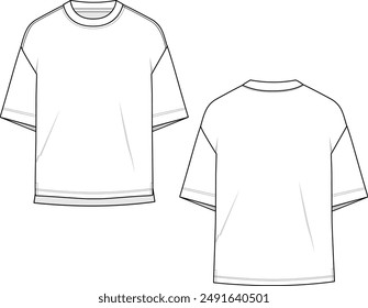 UNISEX WEAR HALF SLEEVE T SHIRT FRONT AND BACK FLAT SKETCH VECTOR ILLUSTRATION